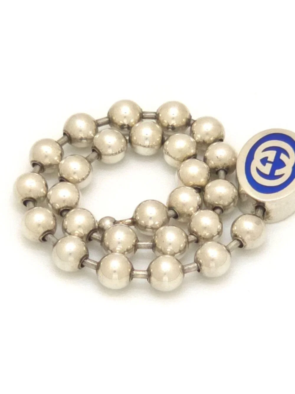 Gucci Interlocking Ball Chain Bracelet 18 17.7 Blue Color Enamel Sterling Silver
